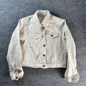 Marine Layer Jacket Womens XS White Denim Button Front Floral Embroidered Casual